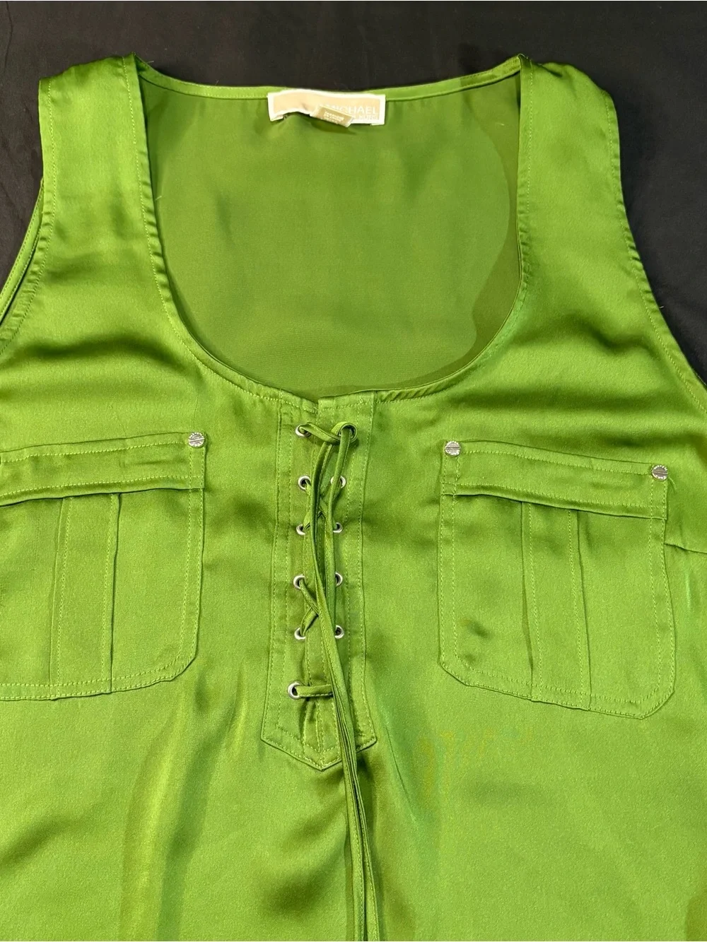 Michael Kors Lime Green Satin Lace-Up Tank Top L